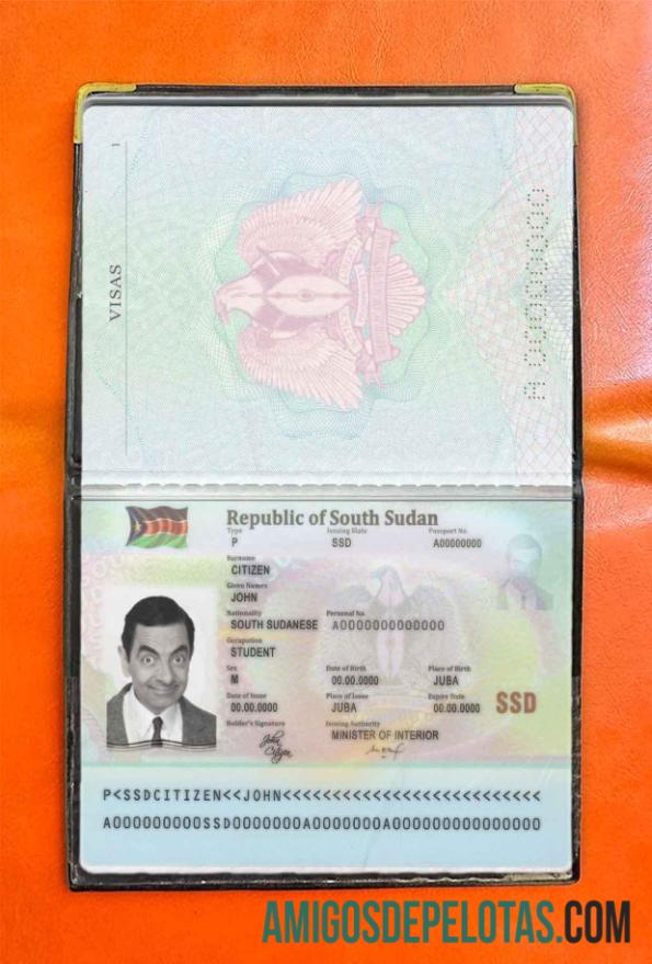 Foto do passaporte do Sudão do Sul exemplo real